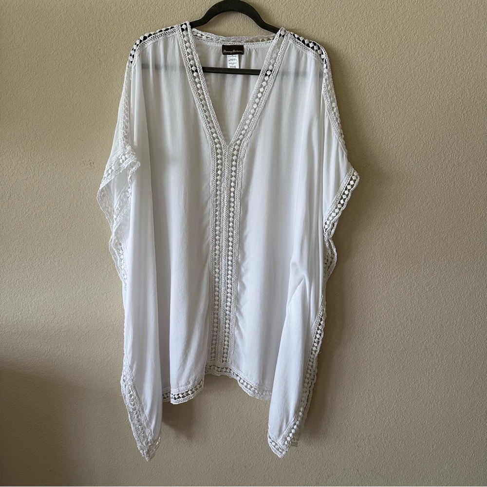 Tommy Bahama White Crochet-Trim Swim Coverup